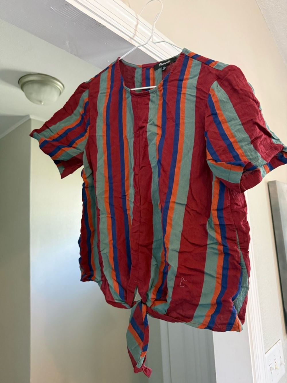 Madewell Striped Tie-Front Top in Red, Blue, Orange & Teal XS